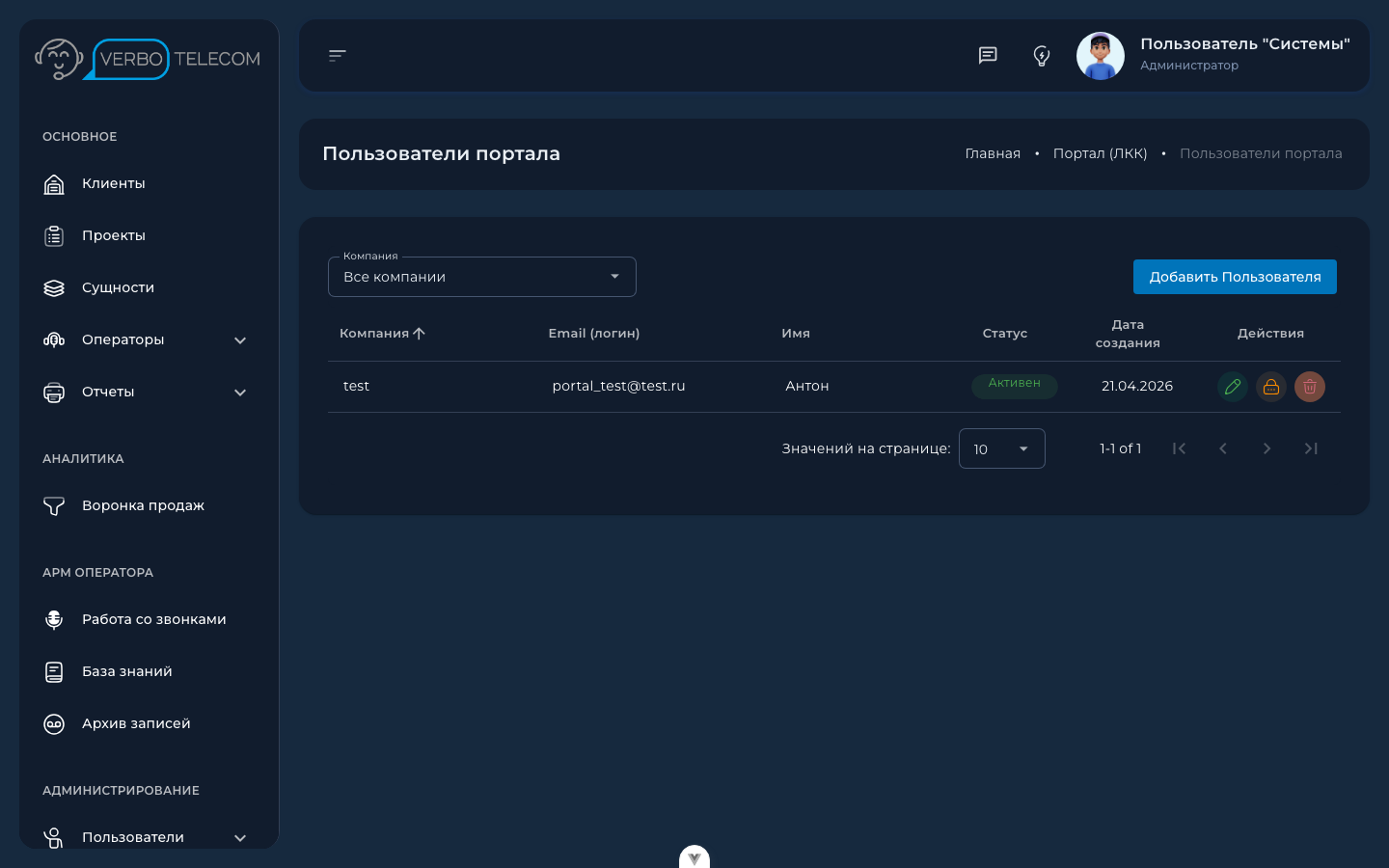 Управление пользователями портала (со стороны администратора)
